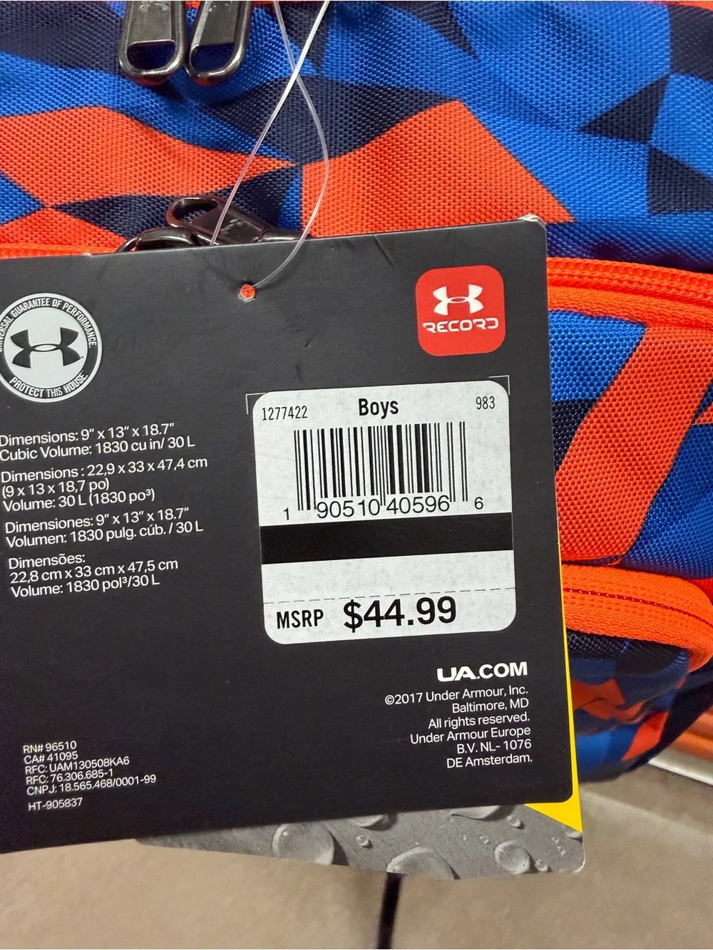 NWT Under Armour Storm Blue & Orange Boys Backpack - UA Switchup